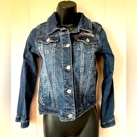 Levi's Other - Girls Sz L Levi's Denim Embroidered Trucker Jean Jacket Flowers & Butterflies